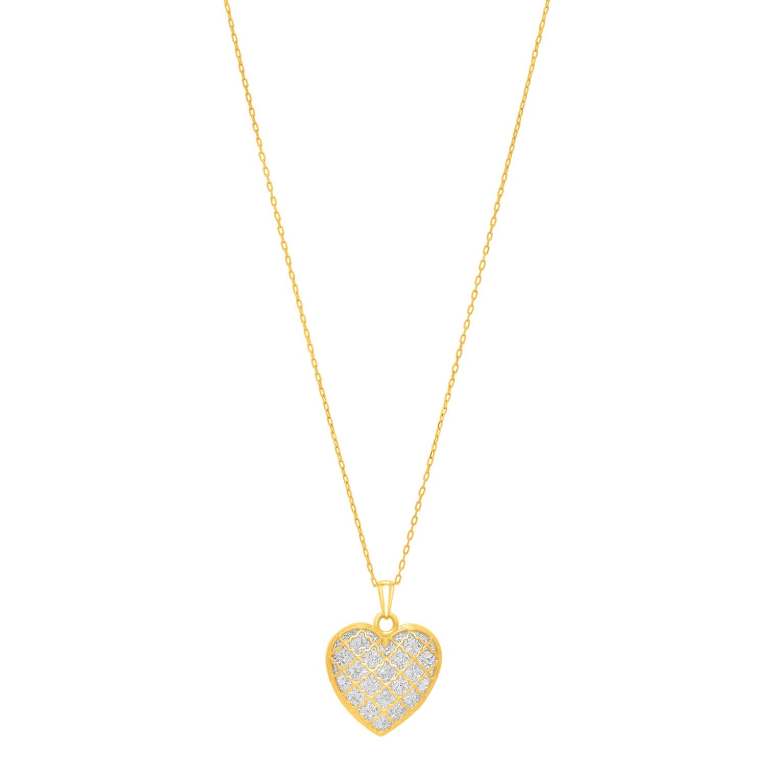 Checkered Heart Necklace in 14K Yellow Gold in a sleek high-contrast midnight luxury editorial style